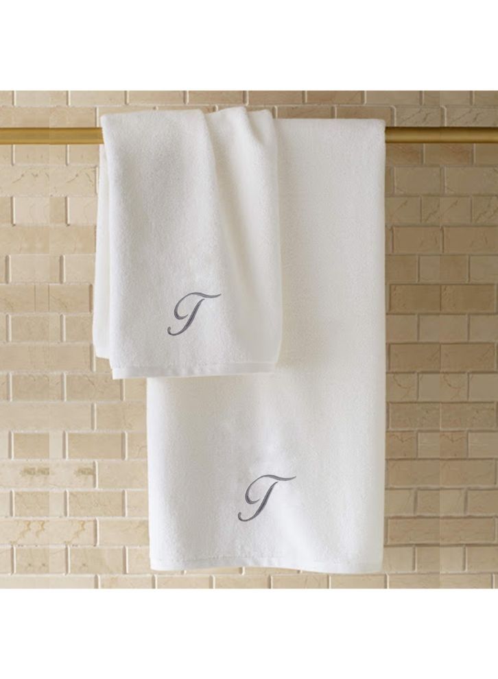 BYFT Embroidered For You (White) Luxury Monogrammed Bath Towel (70 x 140 Cm -Set of 1) 100% Cotton, Highly Absorbent and Quick dry Bath Linen -600 Gsm (Silver Letter T) - Image 3
