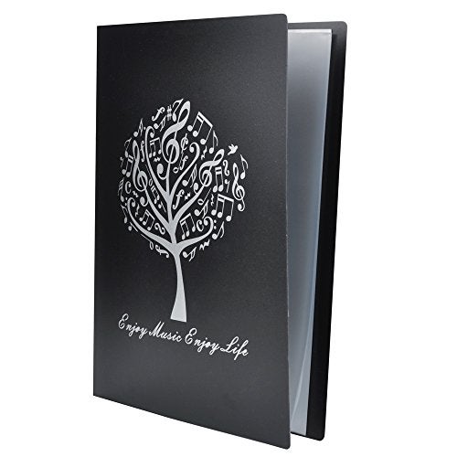 PUNK Music Sheet File Paper Storage Folder Documents Holder Blank Sheet Files Plastic A4 Size 40 Pockets (Music Tree Black) - Image 1