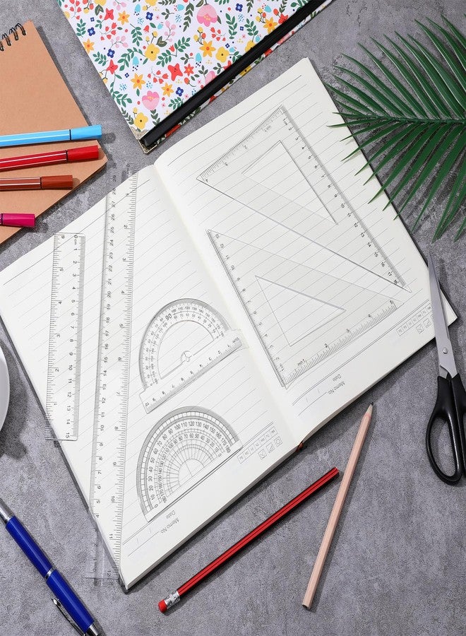 Exclaith 6pcs Transparent Plastic Geometry Kit Plastic Clear Ruler Math Set, Includes 6/12 Inch Straight Rulers, 2 Protractors 180 Degree, 2 Triangle Rulers Measuring Tool for Office Home Drawings - Image 4