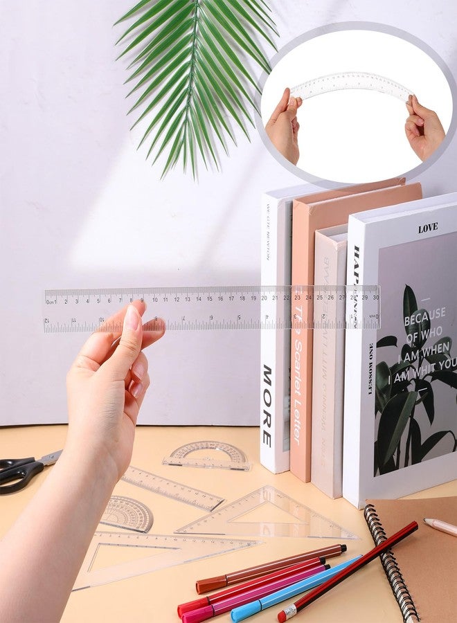Exclaith 6pcs Transparent Plastic Geometry Kit Plastic Clear Ruler Math Set, Includes 6/12 Inch Straight Rulers, 2 Protractors 180 Degree, 2 Triangle Rulers Measuring Tool for Office Home Drawings - Image 5