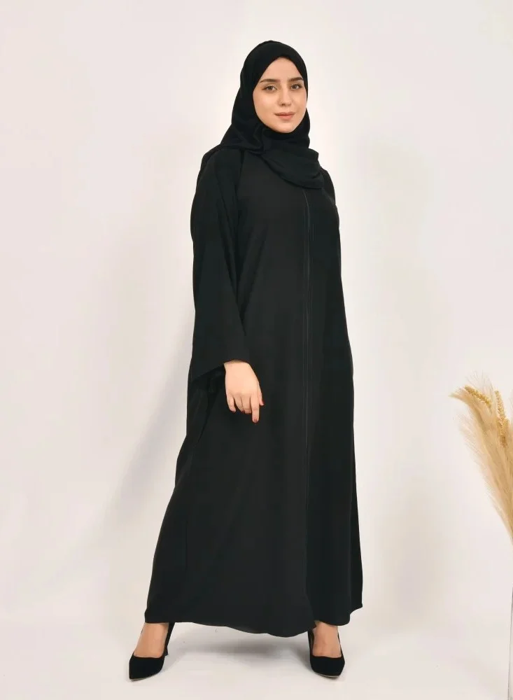 عبايات لمحة عباية ألفا حاء سوداء بسحاب على العباية