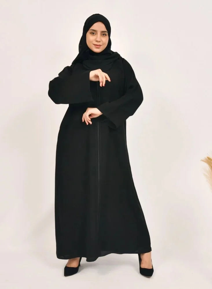 عبايات لمحة عباية ألفا حاء سوداء بسحاب على العباية