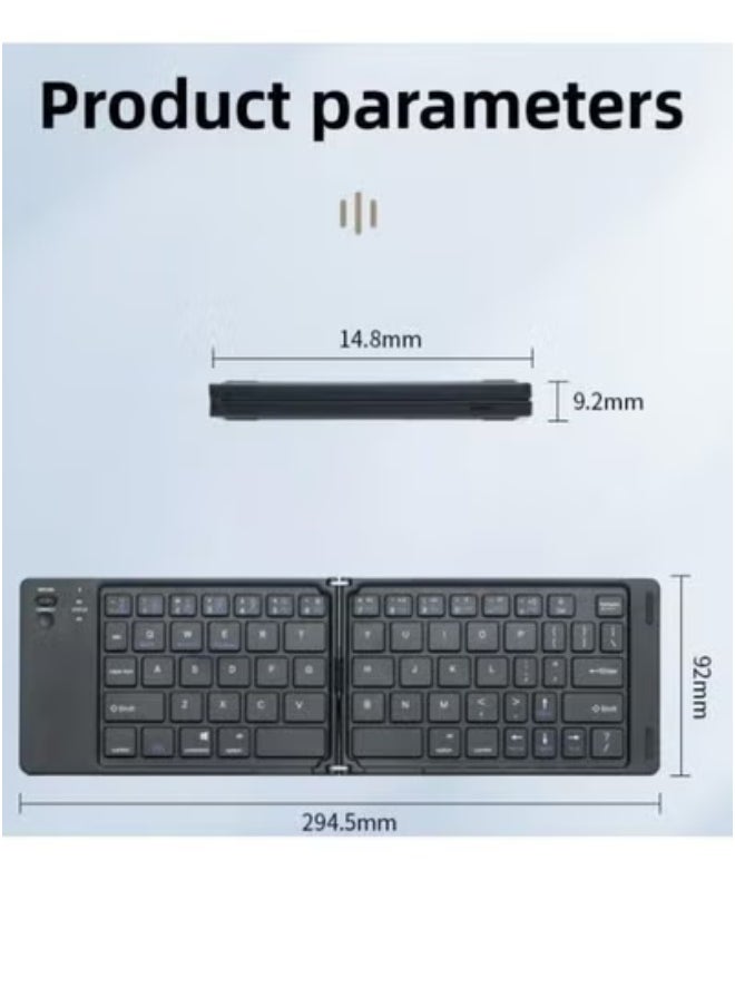 إلترازون B028 Two-Fold Portable Mini Bluetooth Keyboard – Foldable Lightweight Wireless Keypad with Rechargeable Battery, Charging Indicator & Quiet Typing – Universal Compatibility with Android, iOS, Windows Devices – Compact Travel & Office Keyboard – Ultra-Slim, Durable Design – Color: Black  - Image 2