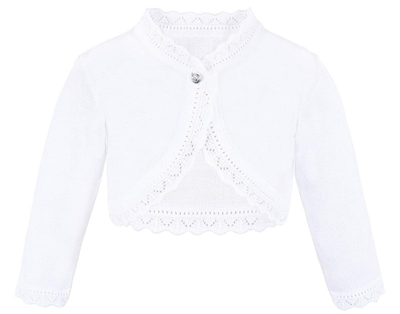 Lilax Baby Girls' Knit Long Sleeve Button Closure Bolero Cardigan Shrug 3-6 Months White - Image 1