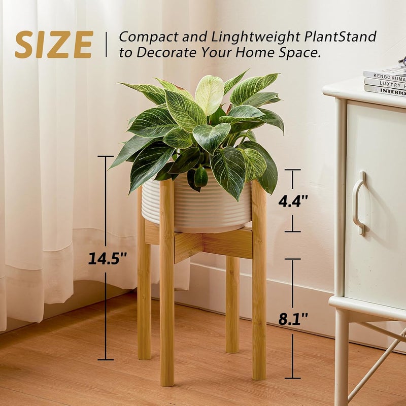 Bamworld Adjustable Plant Stand Retro Mid Century Expandable Flower Pot Stand Wooden Sturdy Indoor & Outdoor Flora, for 8-12inch Pots - Image 2