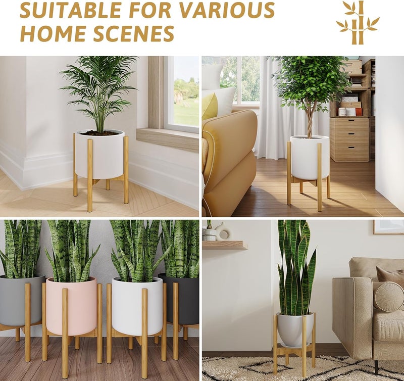 Bamworld Adjustable Plant Stand Retro Mid Century Expandable Flower Pot Stand Wooden Sturdy Indoor & Outdoor Flora, for 8-12inch Pots - Image 5