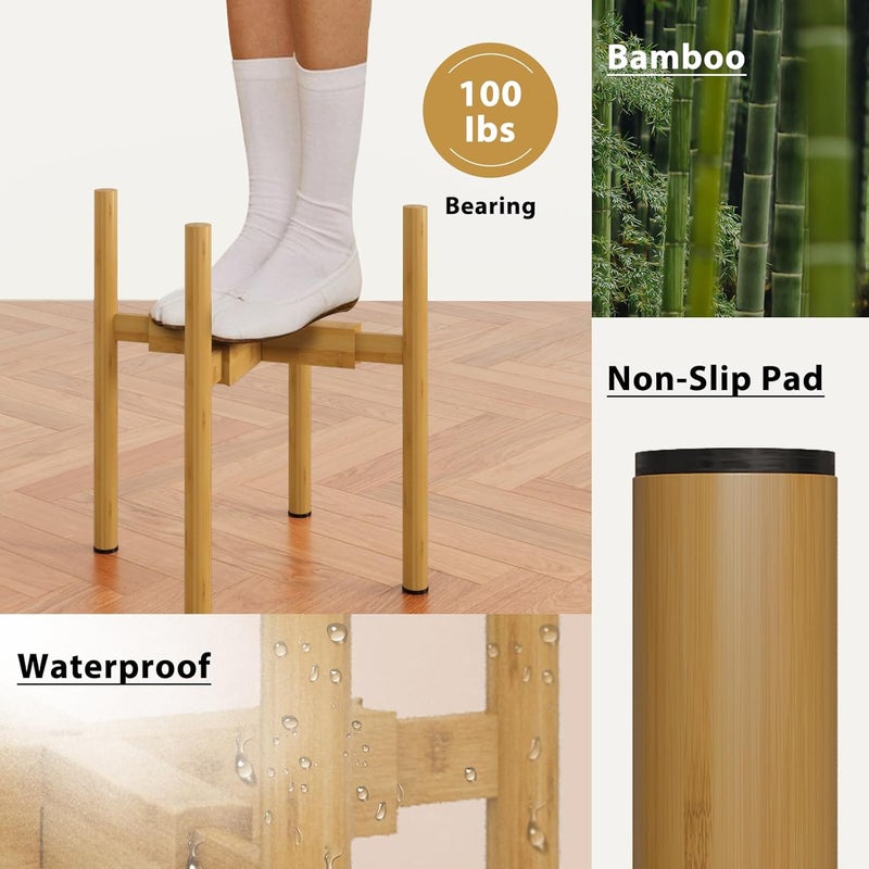 Bamworld Adjustable Plant Stand Retro Mid Century Expandable Flower Pot Stand Wooden Sturdy Indoor & Outdoor Flora, for 8-12inch Pots - Image 4