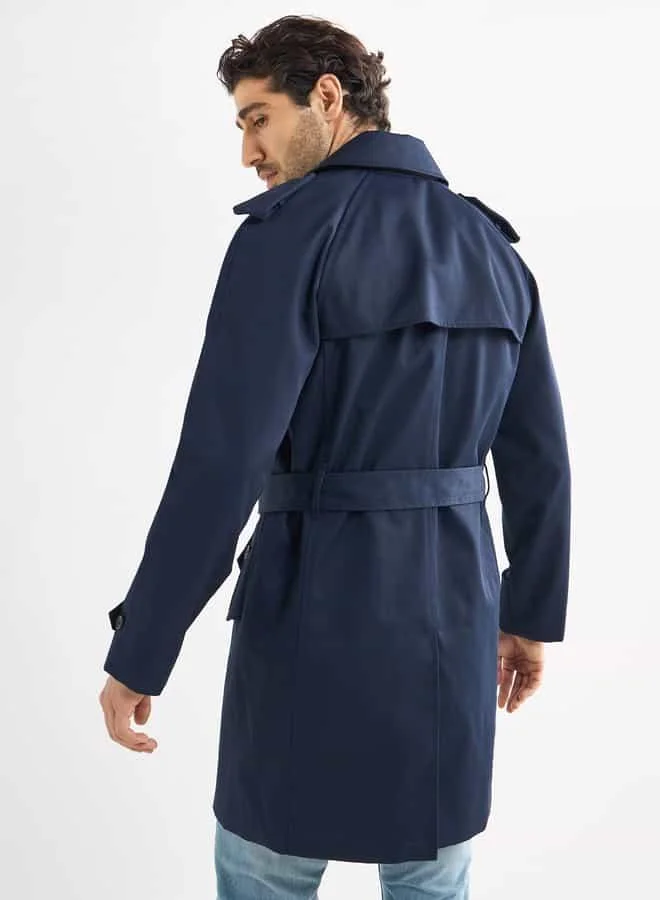 Splash FAV Belt Detail Trench Coat with Pockets and Notch Lapel