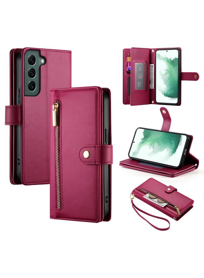 S-TOP Case For Samsung Galaxy S22+ 5G Nine Card-slot Zipper Wallet Bag Leather Phone Case - Image 1