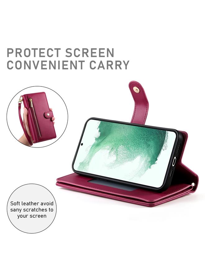 S-TOP Case For Samsung Galaxy S22+ 5G Nine Card-slot Zipper Wallet Bag Leather Phone Case - Image 4