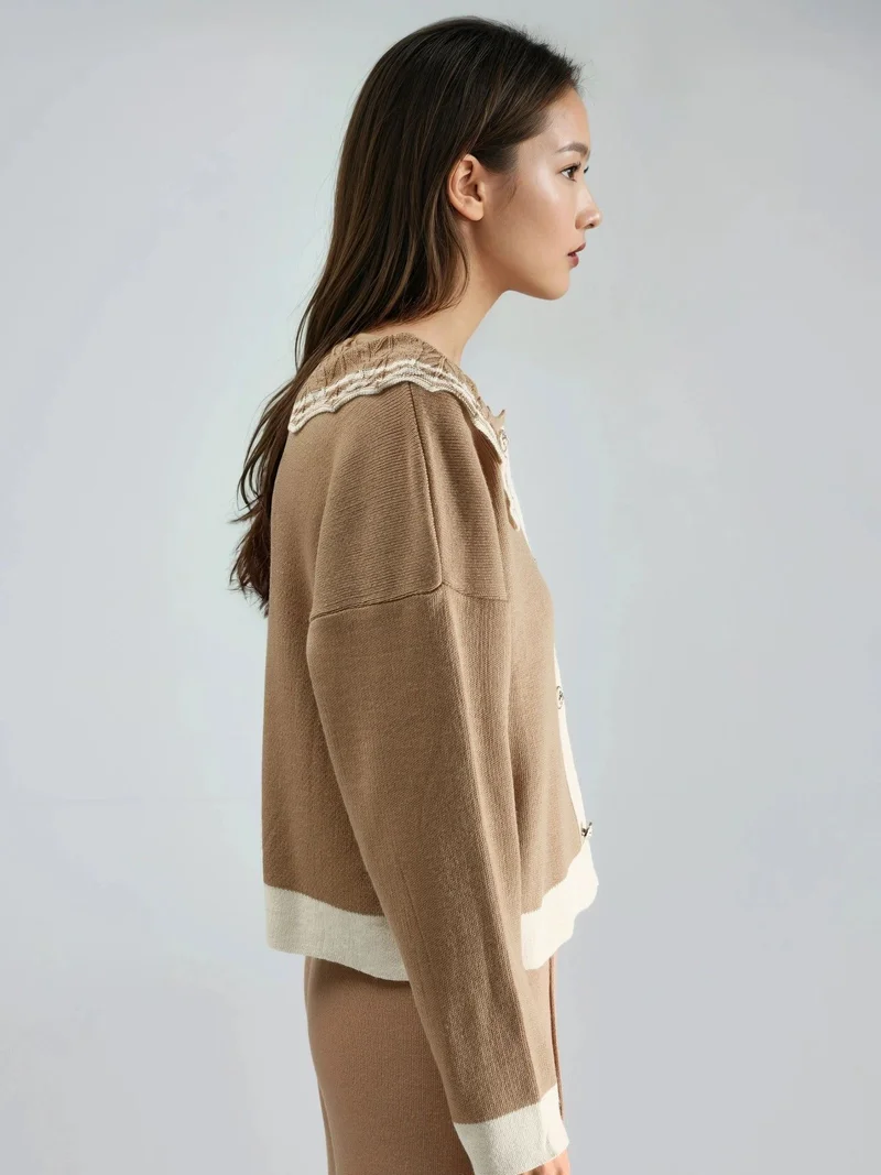 My Fashion Camel Brown MY FASHION Button-Up Baby Collar Knit Sweater for Women | Best Price UAE