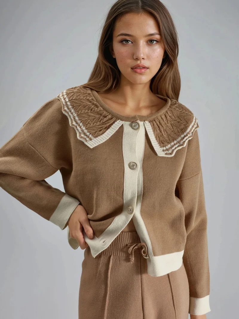 MY FASHION Button-Up Baby Collar Knit Sweater