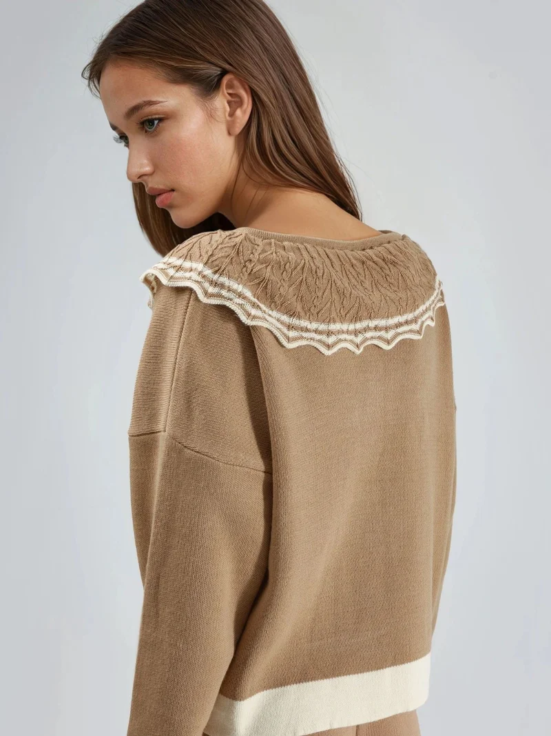 My Fashion Camel Brown MY FASHION Button-Up Baby Collar Knit Sweater for Women | Best Price UAE