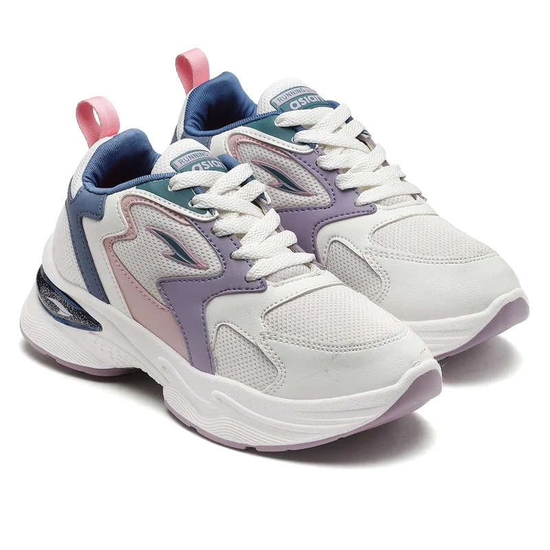 Asian Stylish White Purple Sneakers for Women and Girls