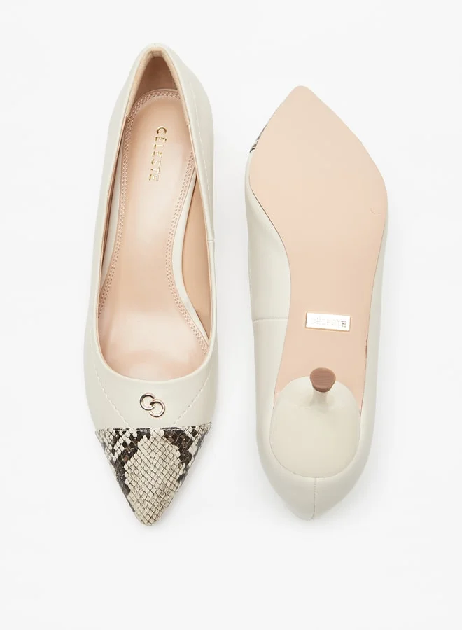 Celeste Women's Panelled Slip-On Pumps with Kitten Heels