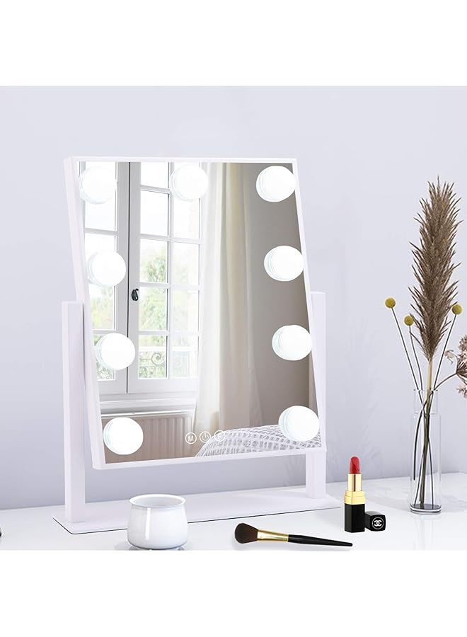 The Bros Lighted Makeup Mirror Hollywood Mirror Vanity Mirror with Lights, Touch Control Design 3 Colors Dimable LED Bulbs, Detachable 10X Magnification, 360°Rotation, White. - Image 1