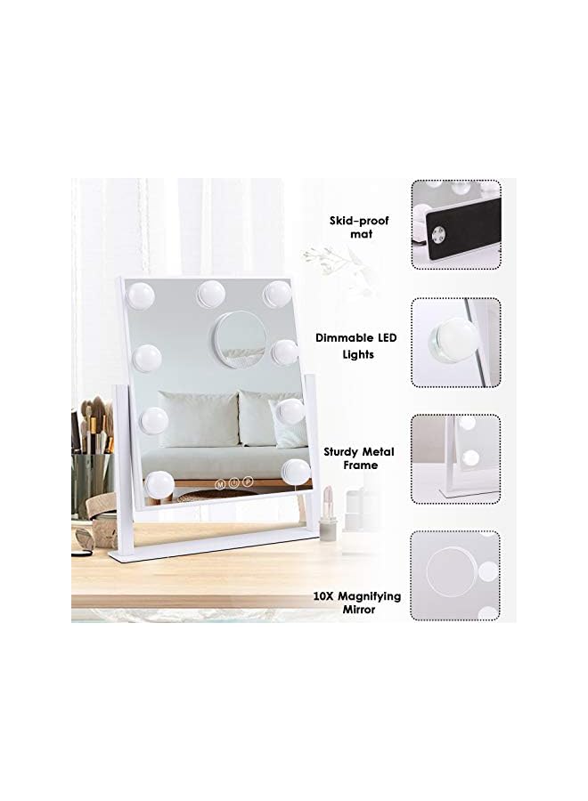 The Bros Lighted Makeup Mirror Hollywood Mirror Vanity Mirror with Lights, Touch Control Design 3 Colors Dimable LED Bulbs, Detachable 10X Magnification, 360°Rotation, White. - Image 4