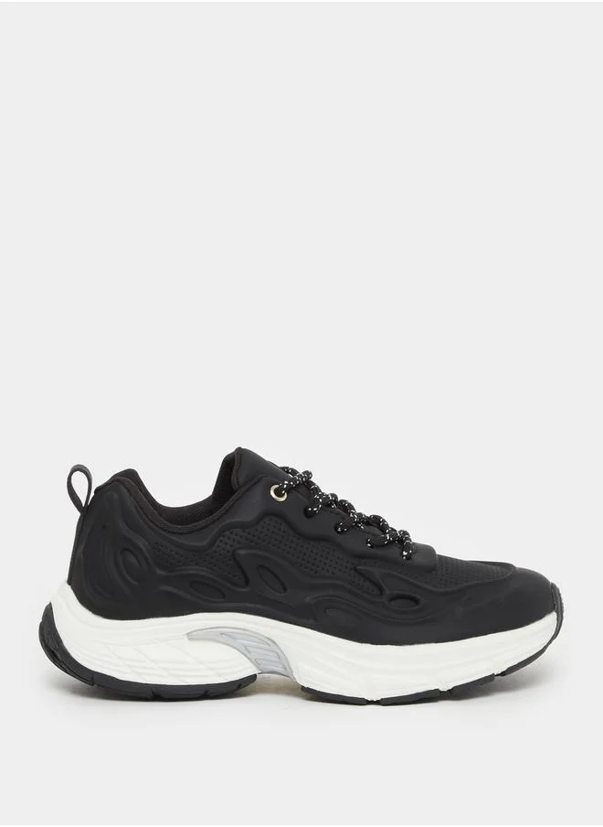 Styli Black Patterned Lace Sneakers