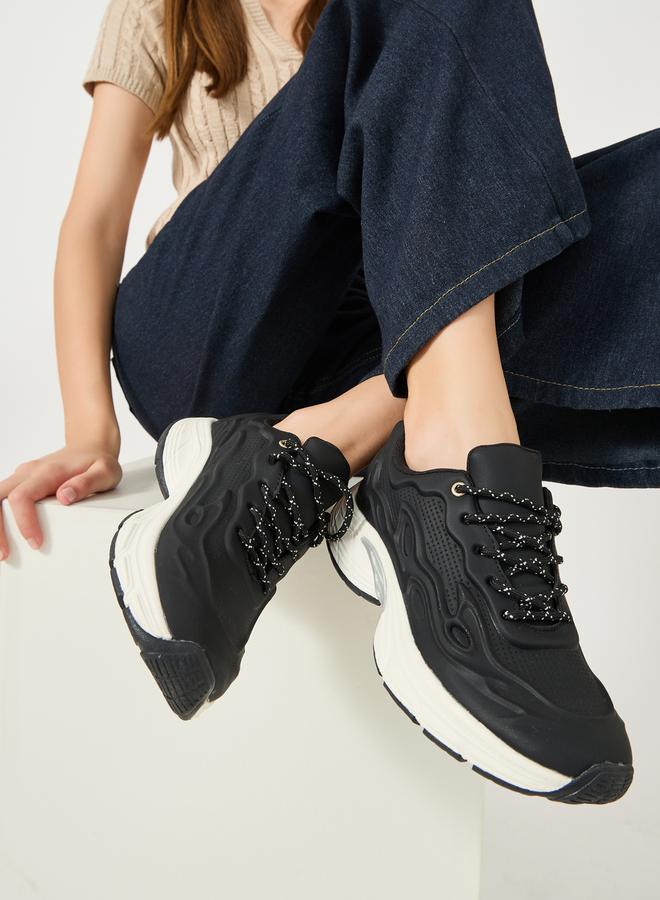 Styli Black Patterned Lace Sneakers  - Image 1