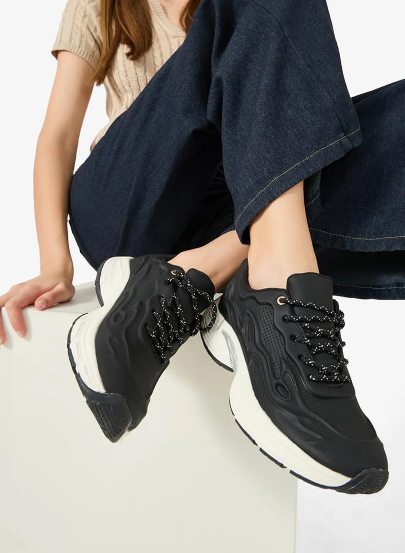 Styli Active Black Patterned Lace Sneakers