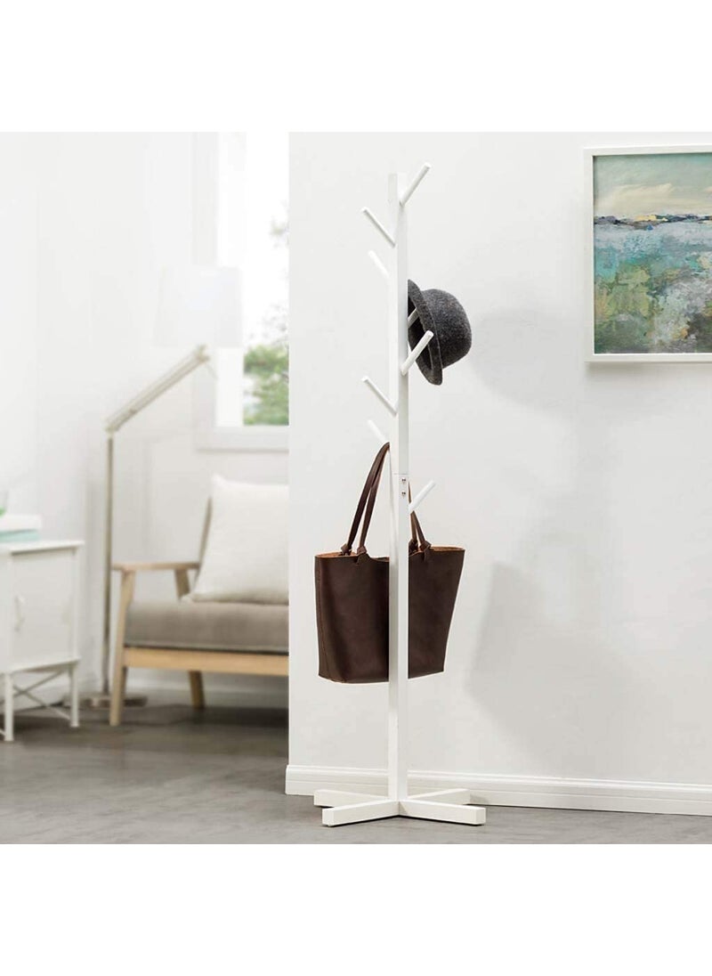 GRACIOUS MART GRACIOUS MART Coat Rack Freestanding Natural Solid Wooden Coat Tree 8 Hooks And Adjustable Height Floor Hanger Used In The Bedroom Living Room To Hang Clothes Hats Bags 921 WHITE  - Image 5