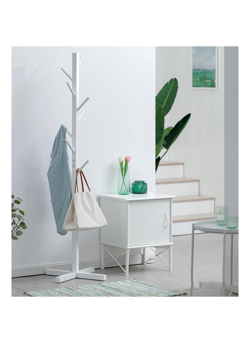 GRACIOUS MART GRACIOUS MART Coat Rack Freestanding Natural Solid Wooden Coat Tree 8 Hooks And Adjustable Height Floor Hanger Used In The Bedroom Living Room To Hang Clothes Hats Bags 921 WHITE  - Image 4
