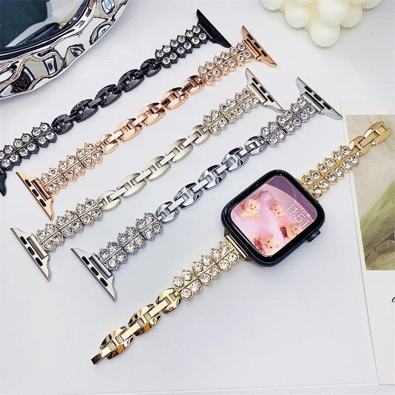 Bluejw Luxury Water Drop Diamond-Set Alloy Replacement Strap for Apple Watch Series 9 / Ultra 2 / SE / Series 8 / 7 / 6 / 5 / 4 / 3 – Metal Chain Band Compatible with iWatch 10, S8, S7 for Women - Image 2