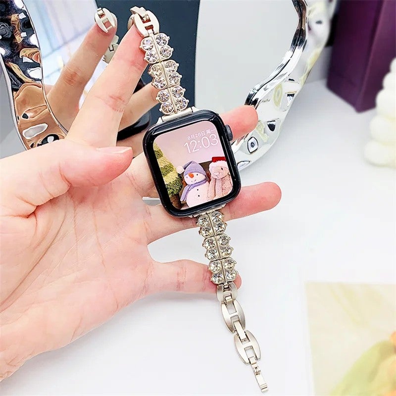 Bluejw Luxury Water Drop Diamond-Set Alloy Replacement Strap for Apple Watch Series 9 / Ultra 2 / SE / Series 8 / 7 / 6 / 5 / 4 / 3 – Metal Chain Band Compatible with iWatch 10, S8, S7 for Women - Image 1