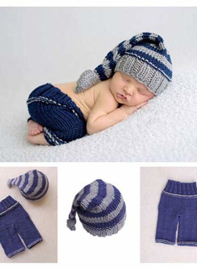 Vedory Newborn Baby Photography Props Boy Girls Photo Shoot Props Outfits Crochet Knitted Costume Unisex Cute Infant Hat Pants, Striped Suit, 0-3 Months - Image 2