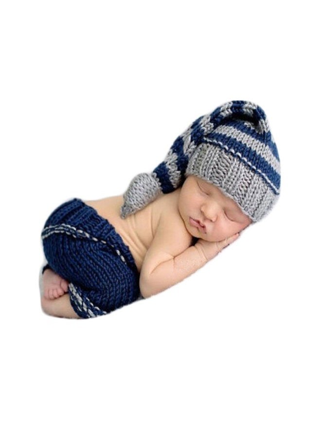 Vedory Newborn Baby Photography Props Boy Girls Photo Shoot Props Outfits Crochet Knitted Costume Unisex Cute Infant Hat Pants, Striped Suit, 0-3 Months - Image 1