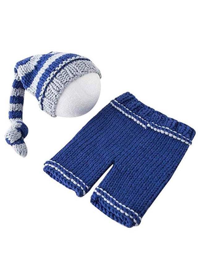 Vedory Newborn Baby Photography Props Boy Girls Photo Shoot Props Outfits Crochet Knitted Costume Unisex Cute Infant Hat Pants, Striped Suit, 0-3 Months - Image 3