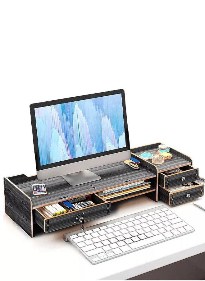 Monitor base and desktop storage with drawers