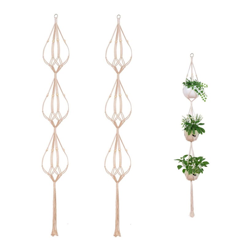 ELANE 2PCS 3-Tier 70" Macrame Plant Hangers Basket Plant Hanger Indoor Outdoor Hanging Plant Holder for Stand Flower Pots Decorations - Image 1