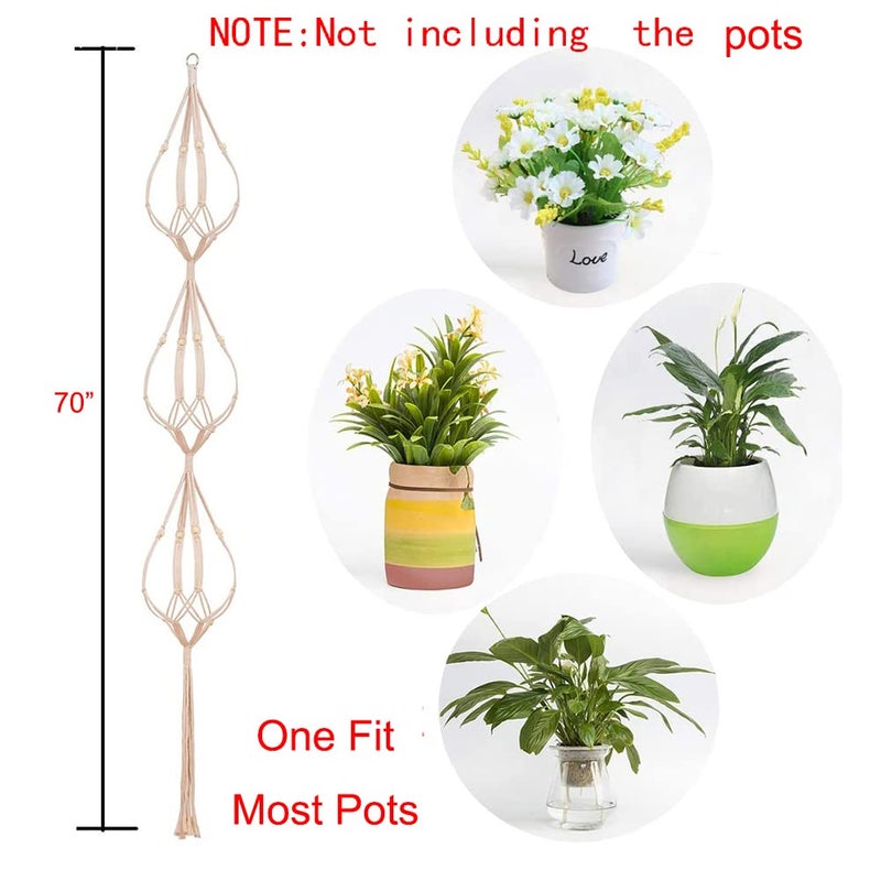 ELANE 2PCS 3-Tier 70" Macrame Plant Hangers Basket Plant Hanger Indoor Outdoor Hanging Plant Holder for Stand Flower Pots Decorations - Image 2