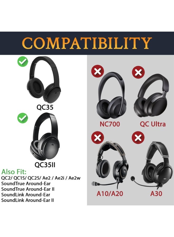 SIGood Replacement Earpads Cushions for Bose QuietComfort 35 (QC35) & Quiet Comfort 35 II (QC35 ii) Headphones, Ear Pads with Softer Leather, Noise Isolation Foam, Added Thickness (Black) - Image 2