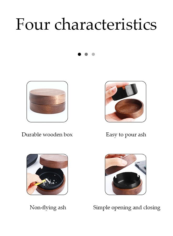 DUNISO Wooden ashtray, portable circular ashtray with lid, stainless steel inner box, windproof and odorproof, rotatable, suitable for indoor and outdoor, terrace, office and home, 11.5 * 11.5 * 5cm - Image 3