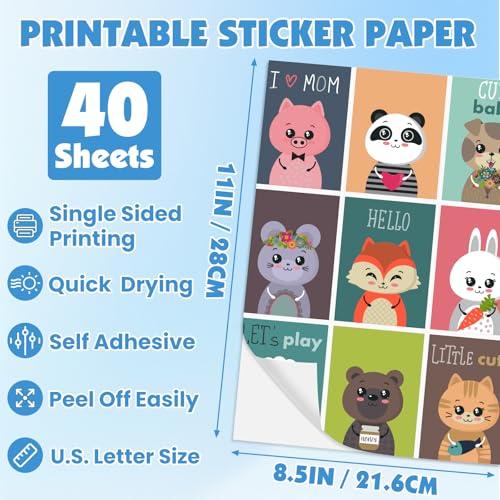 NUITPY 40 Sheets Glossy Sticker Paper, 8.5in x 11in Sticker Paper for Inkjet & Laser Printer, Self-adhesive Printable Sticker Papers, Vibrant Colors, Dries Quickly, US Letter Size - Image 2