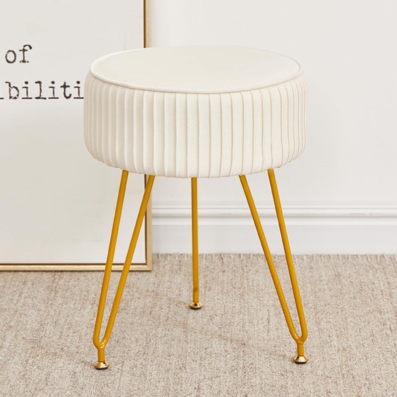 Velvet Vanity Stool Modern Ottoman Foot Rest Stool with Adjustable Golden Legs Makeup Chair for Vanity Multifunctional Small Vanity Chair for Bedroom Beige