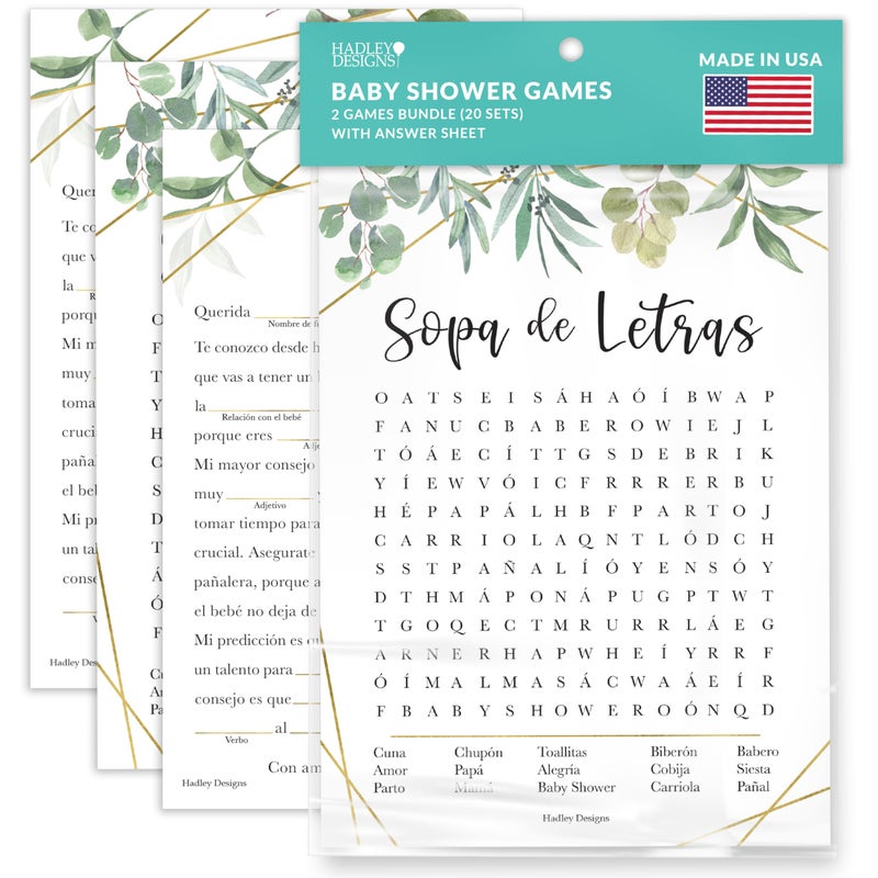Hadley Designs 20 Greenery Juegos para Baby Shower En EspaÃ±ola-Juegos De Baby Shower, Hilarious Games in Spanish, Bingo EspaÃ±ola, Quien Conoce Mas A Mama - Image 1