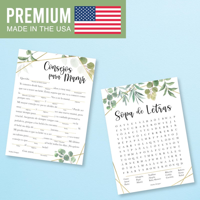 Hadley Designs 20 Greenery Juegos para Baby Shower En EspaÃ±ola-Juegos De Baby Shower, Hilarious Games in Spanish, Bingo EspaÃ±ola, Quien Conoce Mas A Mama - Image 3