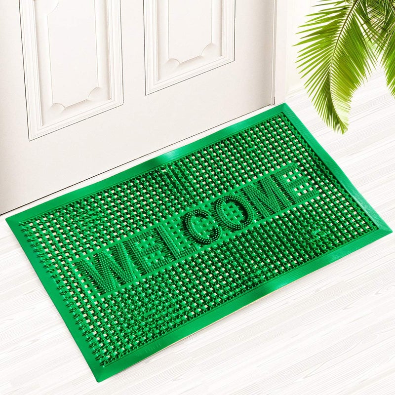 Purav Light Printed Welcome Door Mat AntiSlip and Water Proof Rubber Mat Strong PVC and Solid Print 16x24 Inch Door Mat for Home Outdoor Entrace Mats Green Pack of 1 - Image 1