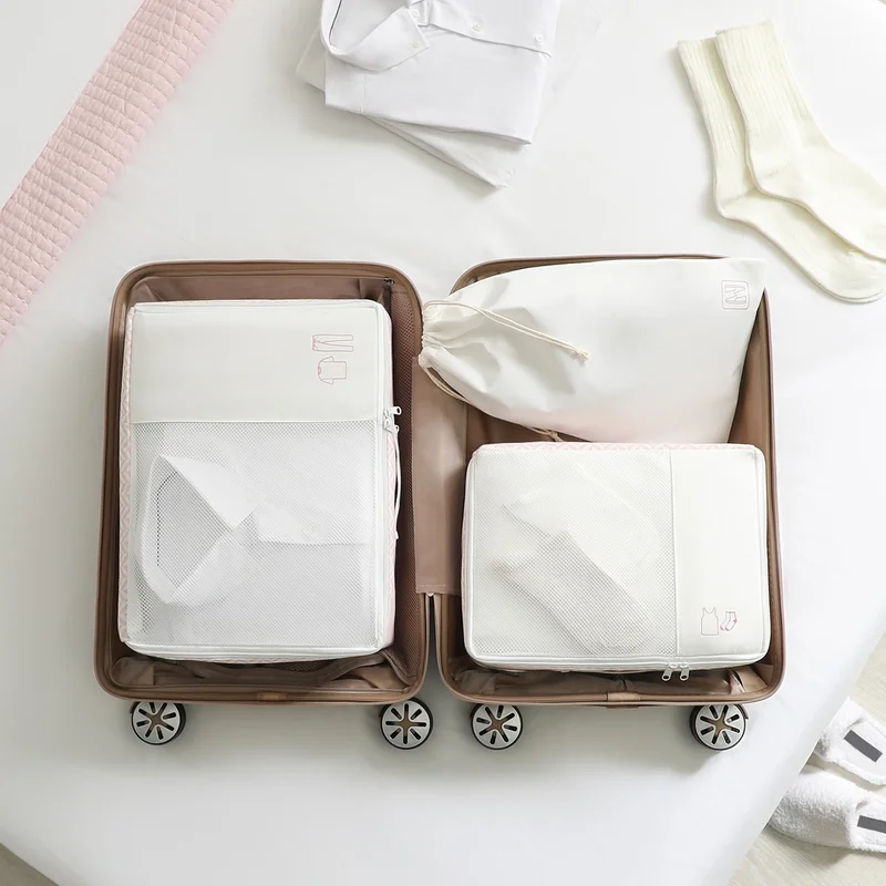 Ocean Home Textile 3-Piece Washable Pink Patterned Cotton Fabric Suitcase Organizer Suitcase Organizer Set
