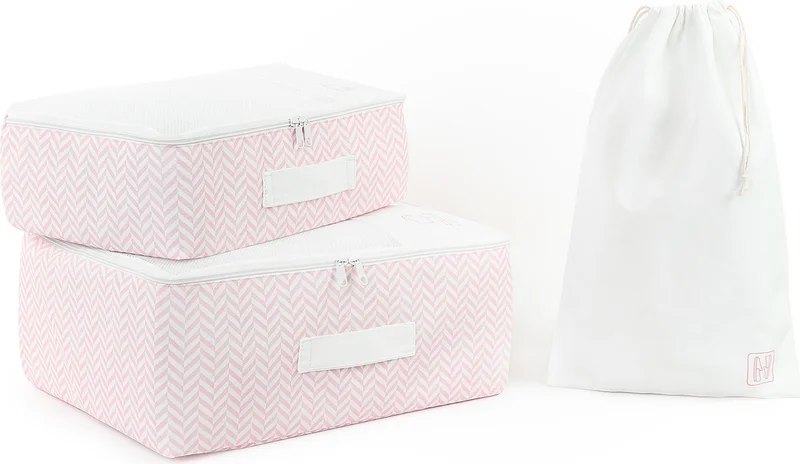 Ocean Home Textile 3-Piece Washable Pink Patterned Cotton Fabric Suitcase Organizer Suitcase Organizer Set
