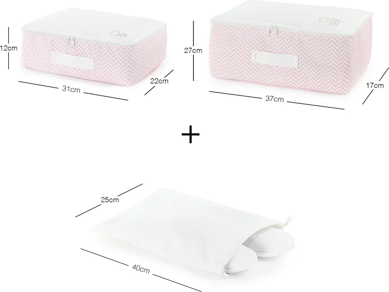 Ocean Home Textile 3-Piece Washable Pink Patterned Cotton Fabric Suitcase Organizer Suitcase Organizer Set