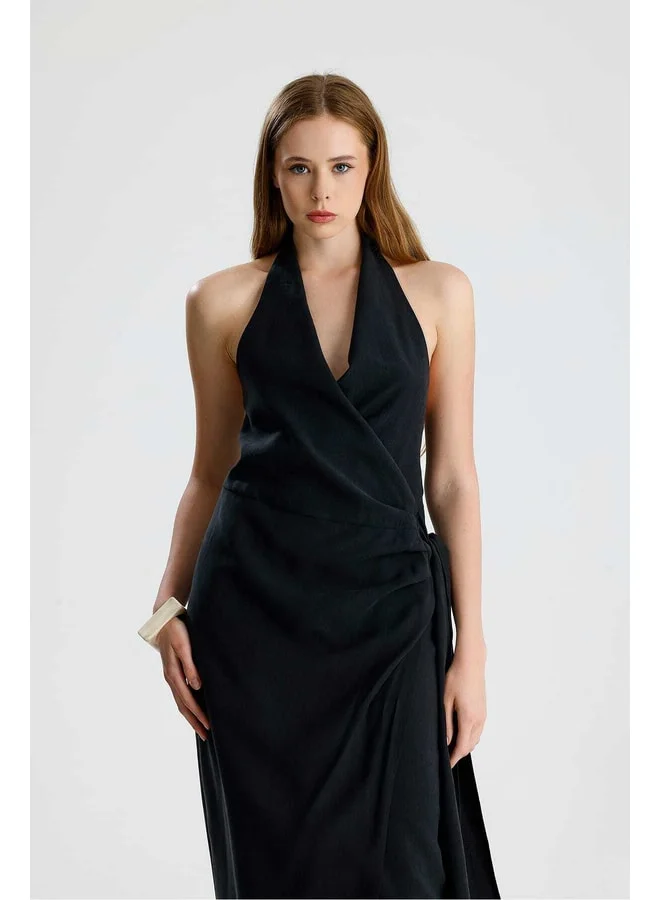 GACACOLLECTION LUNA Black Dress with Crisscross Tie.
