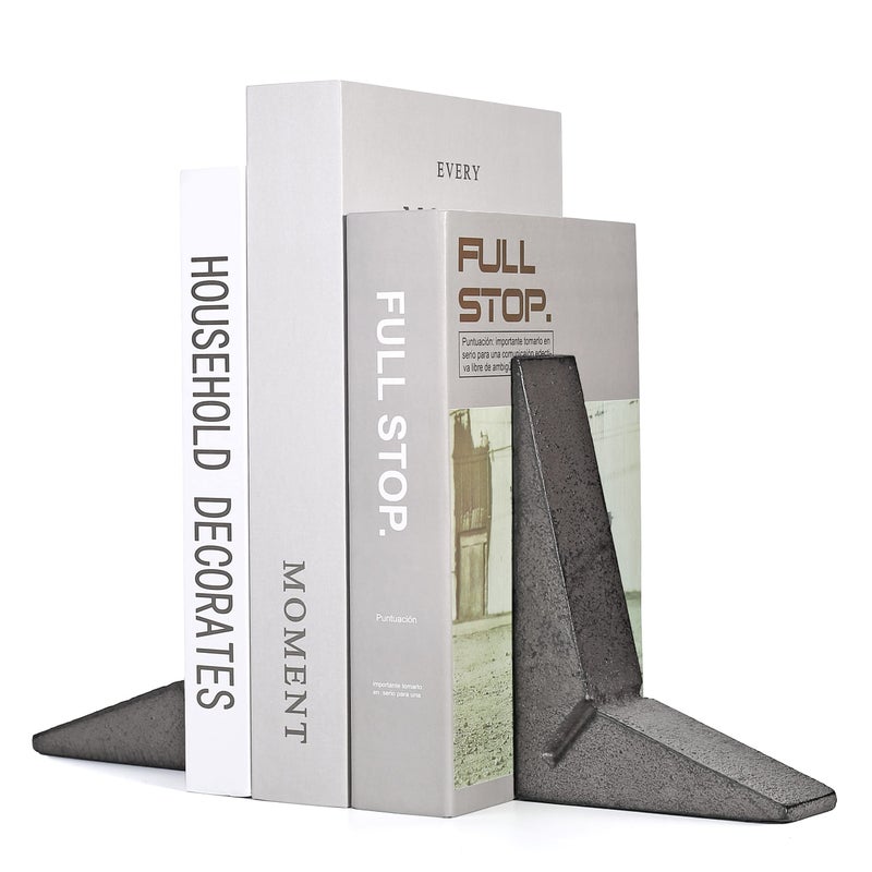 Ambipolar Cast Iron Bookends Sharp Triangle Theme Black Decorative Bookends for Home Decor Office Desk Bookshelves Bookends for Heavy Books
