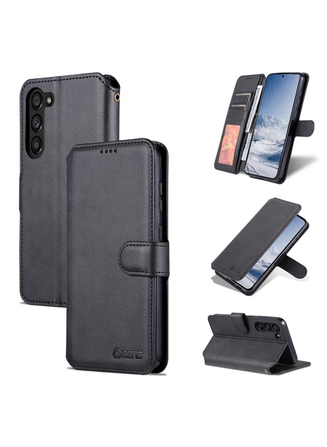 BGM Case Cover For Samsung Galaxy S23+ 5G AZNS Calf Texture Horizontal Flip Leather Phone Case Black