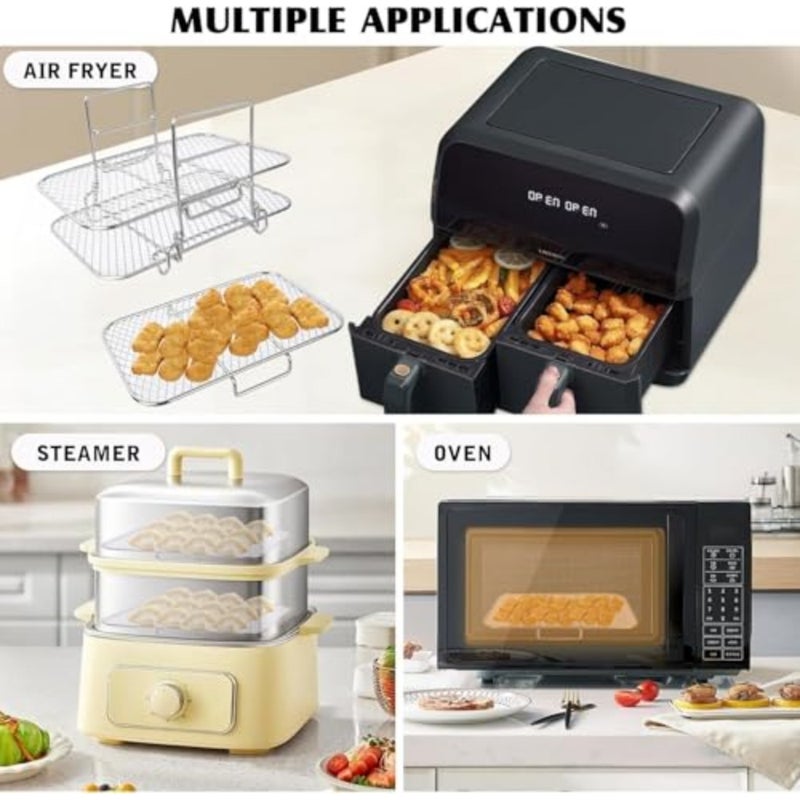 YelaJoy Air Fryer Racks, Air Fryer Accessories 3 layer Rack, Double Basket Air Fryers Rack 304 Stainless Steel Kitchen Air Fryer Accessories Fit Dual Basket Air Fryers 19.3 12.3 11.5CM - Image 4