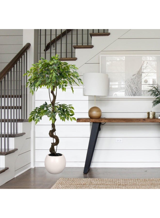 ميراج بوتانيكس 150 سم كبيرة Ficus الأشجار الاصطناعية في وعاء أبيض ، شجرة حرير مزيفة طويلة 5 أقدام مع الجذع المنحني الطبيعي ، شجرة Ficus الزائفة الخصبة للديكور المنزلي الداخلي ، غرفة المعيشة ، المكتب والفناء - Image 4