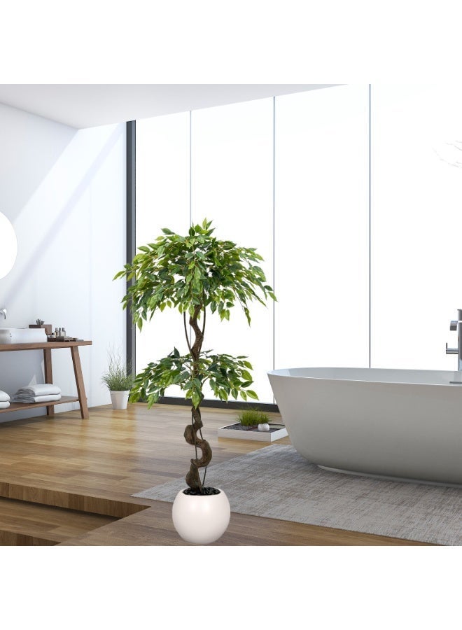 ميراج بوتانيكس 150 سم كبيرة Ficus الأشجار الاصطناعية في وعاء أبيض ، شجرة حرير مزيفة طويلة 5 أقدام مع الجذع المنحني الطبيعي ، شجرة Ficus الزائفة الخصبة للديكور المنزلي الداخلي ، غرفة المعيشة ، المكتب والفناء - Image 2